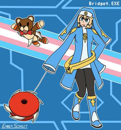 A digital artwork of Bridget from Guilty Gear as a NetNavi from MegaMan Battle Network/Rockman.EXE