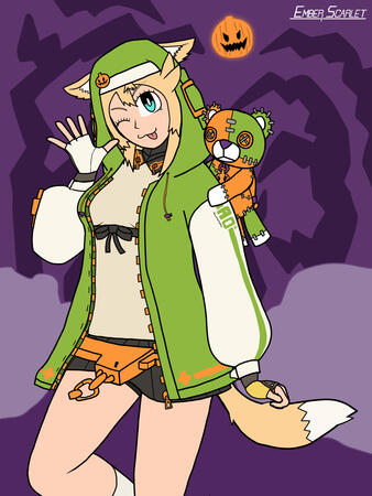 Bridget in a Halloween-themed outfit, from Guilty Gear Strive's TRICK OR CHAOS album.
