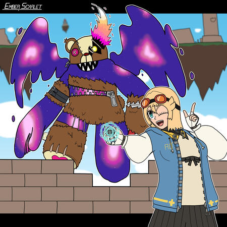 Bridget as a Digimon Tamer, with ShinMonzaemon as her partner.