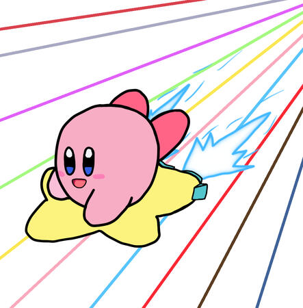 An artwork of Kirby riding on the Warp Star, specifically the Warp Star from Kirby Air Riders.
